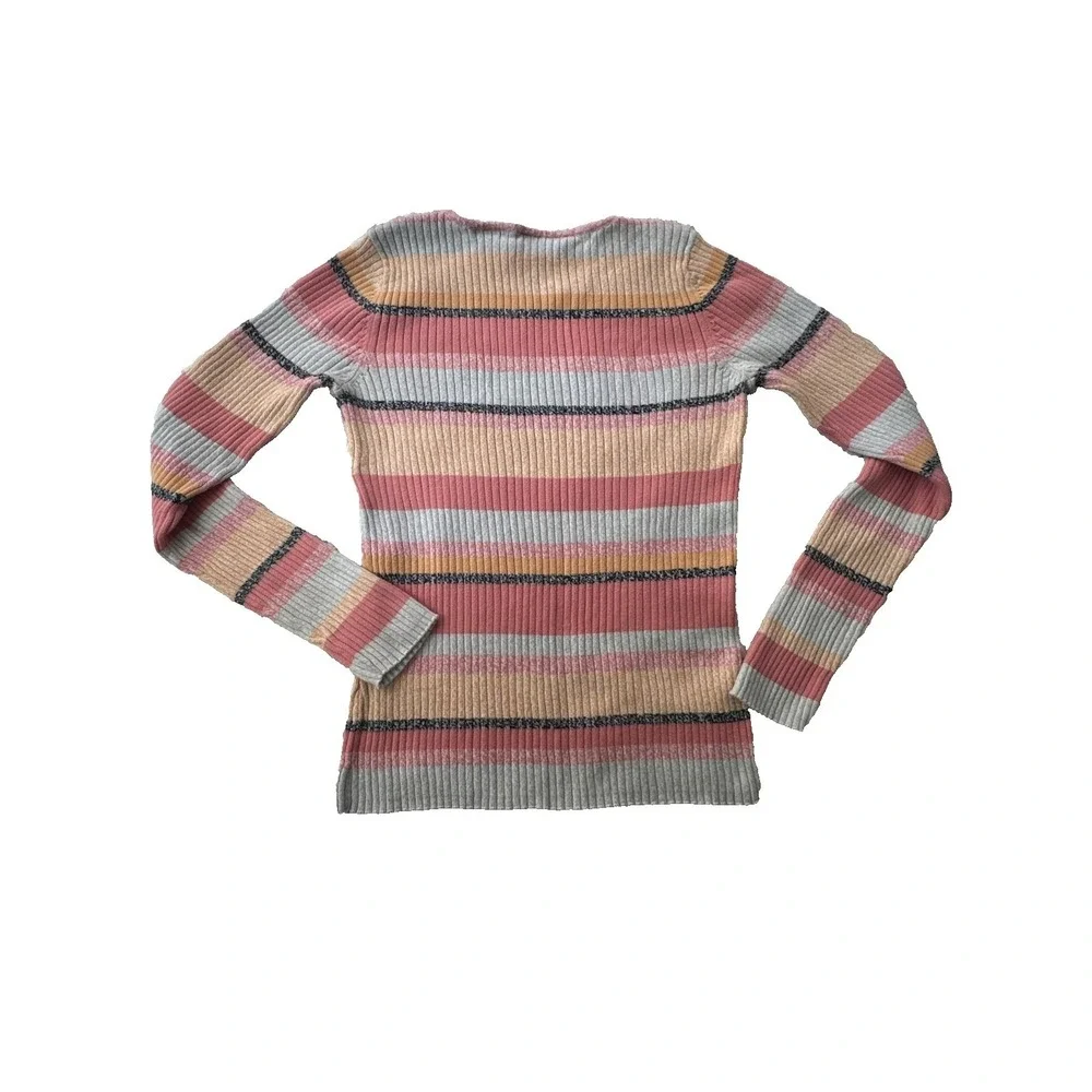 JH Collectibles Preppy Women's Striped Ribbed Pullover‎ Sweater Size S Pink Y2K